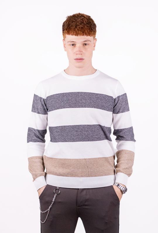Maglia Uomo trama Rigata Maglione girocollo Dresserd - BIANCO