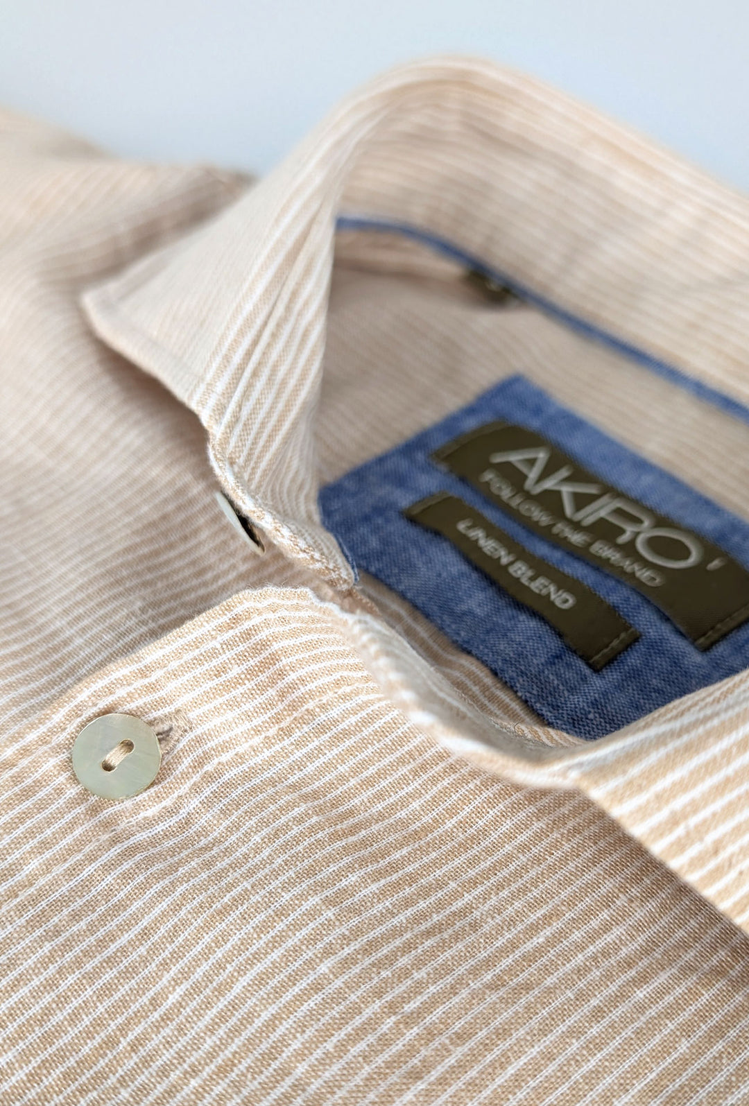 Camicia Uomo in lino manica lunga Trama rigata - BEIGE