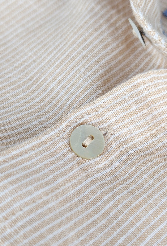 Camicia Uomo in lino manica lunga Trama rigata - BEIGE