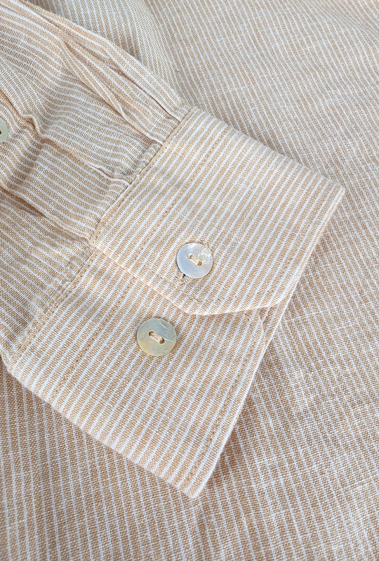 Camicia Uomo in lino manica lunga Trama rigata - BEIGE