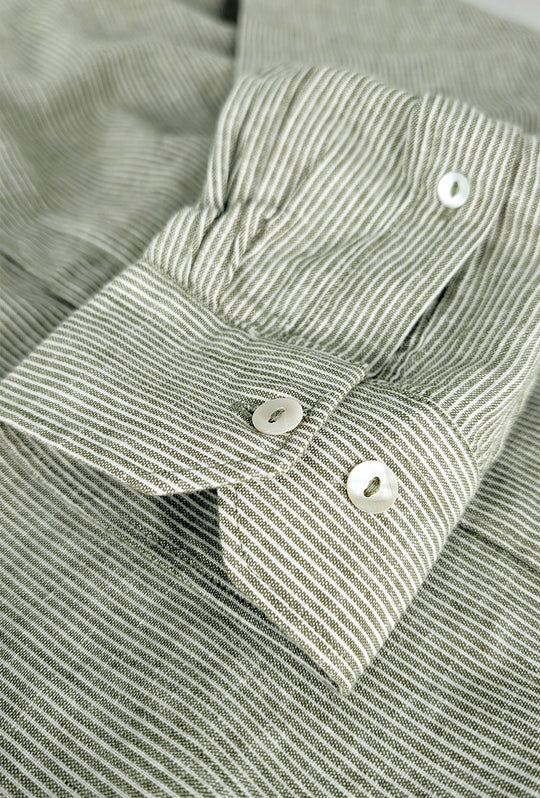 Camicia Uomo in lino manica lunga Trama rigata - VERDE