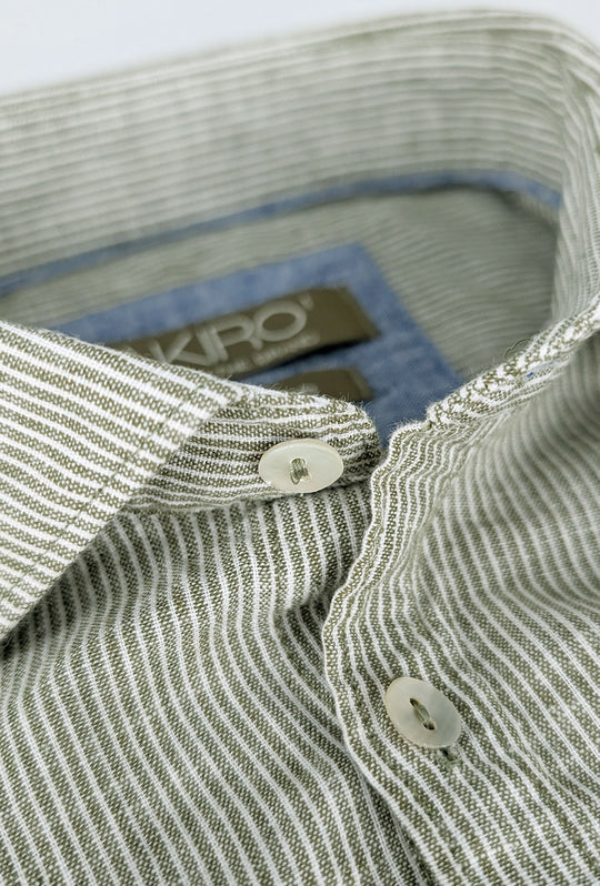 Camicia Uomo in lino manica lunga Trama rigata - VERDE