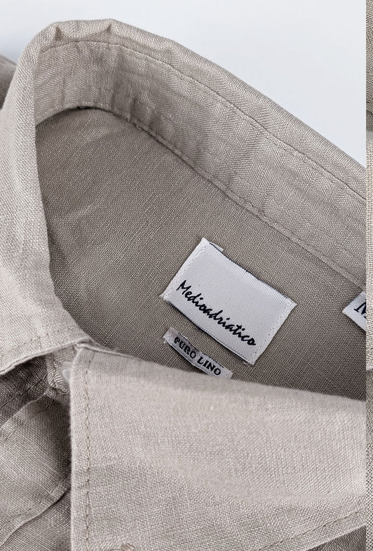 Camicia Uomo Manica lunga in Puro lino Custom Fit Button Down - BEIGE