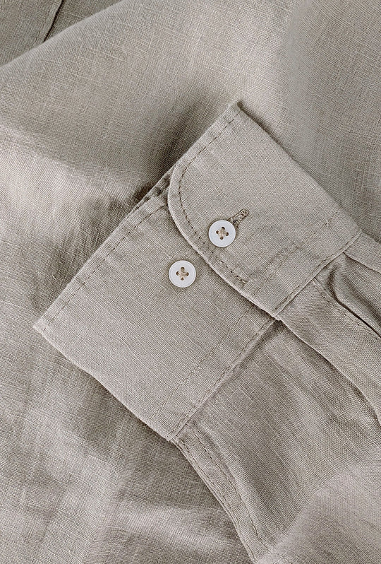 Camicia Uomo Manica lunga in Puro lino Custom Fit Button Down - BEIGE