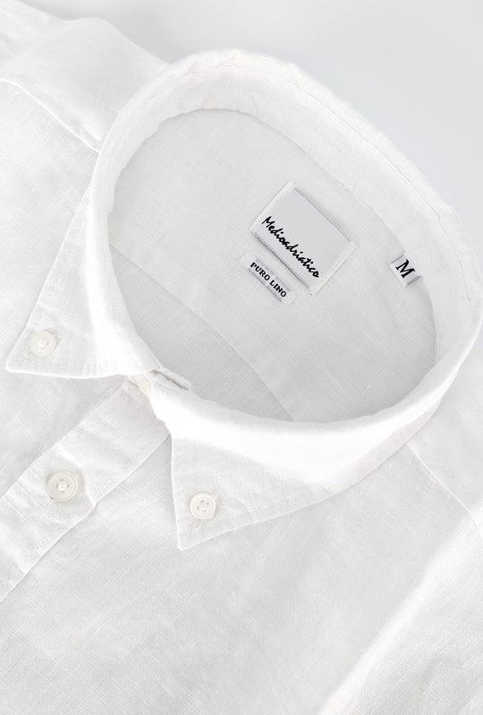 Camicia Uomo Manica lunga in Puro lino Custom Fit Button Down - BIANCO