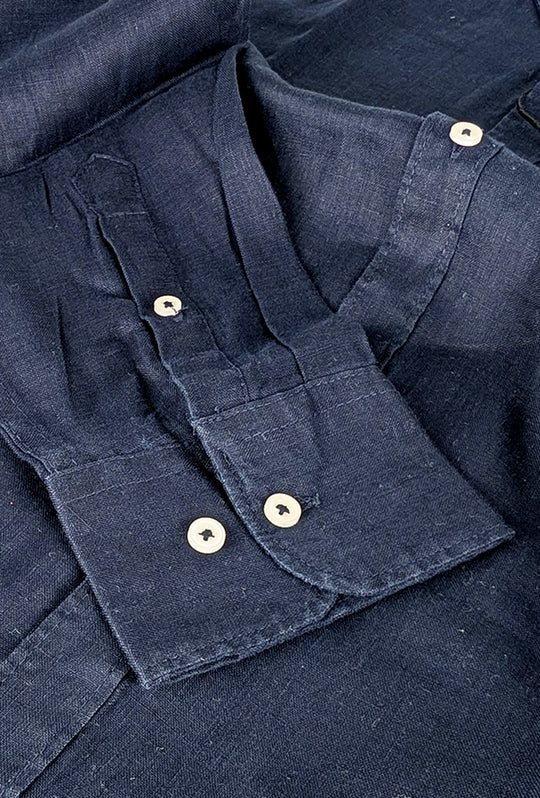 Camicia Uomo Manica lunga in Puro lino Custom Fit Button Down - BLU