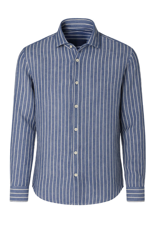 Camicia Uomo in Lino e cotone Trama rigata - BLU