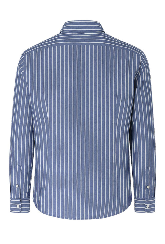 Camicia Uomo in Lino e cotone Trama rigata - BLU