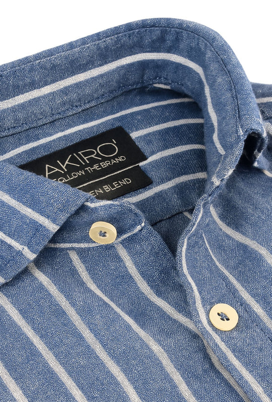 Camicia Uomo in Lino e cotone Trama rigata - BLU