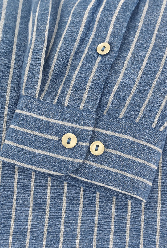 Camicia Uomo in Lino e cotone Trama rigata - BLU