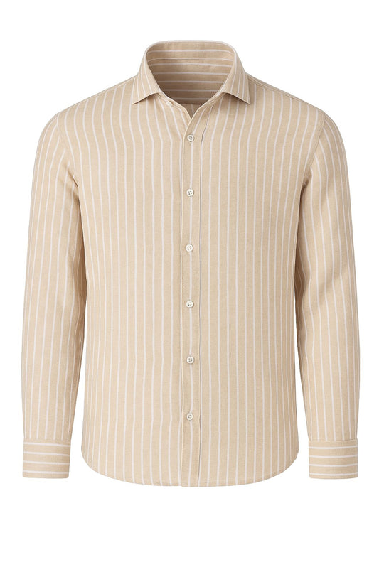 Camicia Uomo in Lino e cotone Trama rigata - BEIGE