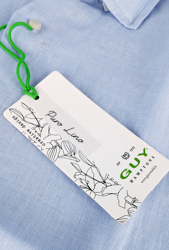 Camicia uomo manica lunga 100% Lino semi slim fit - AZZURRO