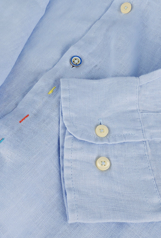 Camicia uomo manica lunga 100% Lino semi slim fit - AZZURRO