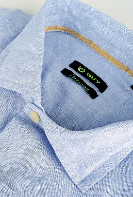 Camicia uomo manica lunga 100% Lino semi slim fit - AZZURRO