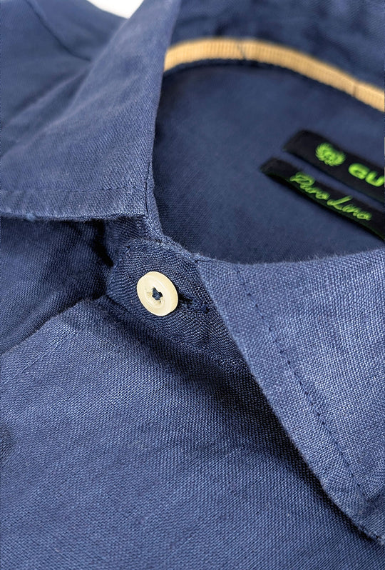 Camicia uomo manica lunga 100% Lino semi slim fit - BLU