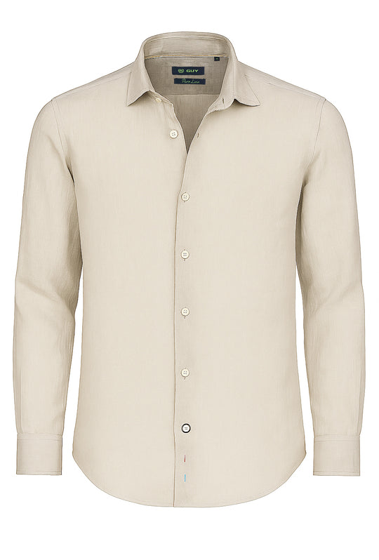 Camicia uomo manica lunga 100% Cotone semi slim fit - BEIGE CHIARO
