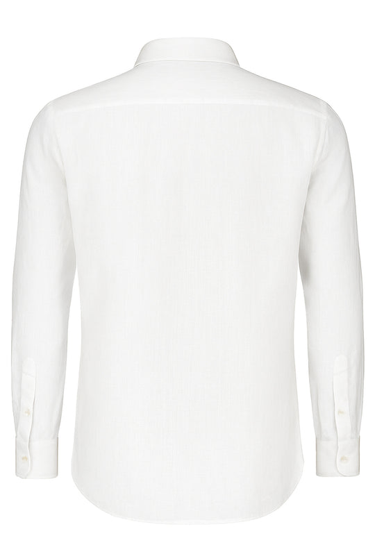 Camicia uomo manica lunga 100% Lino semi slim fit - BIANCO