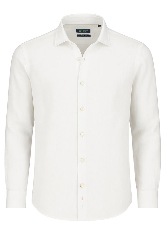 Camicia uomo manica lunga 100% Lino semi slim fit - BIANCO