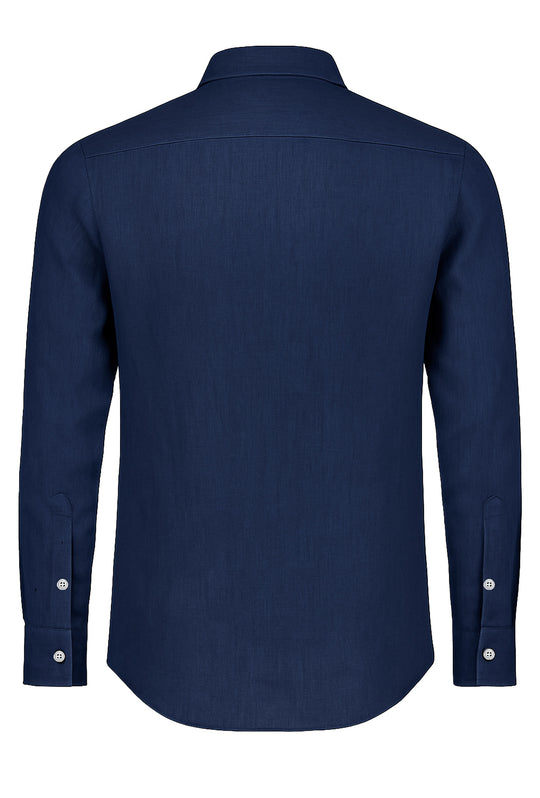 Camicia uomo manica lunga 100% Lino semi slim fit - BLU