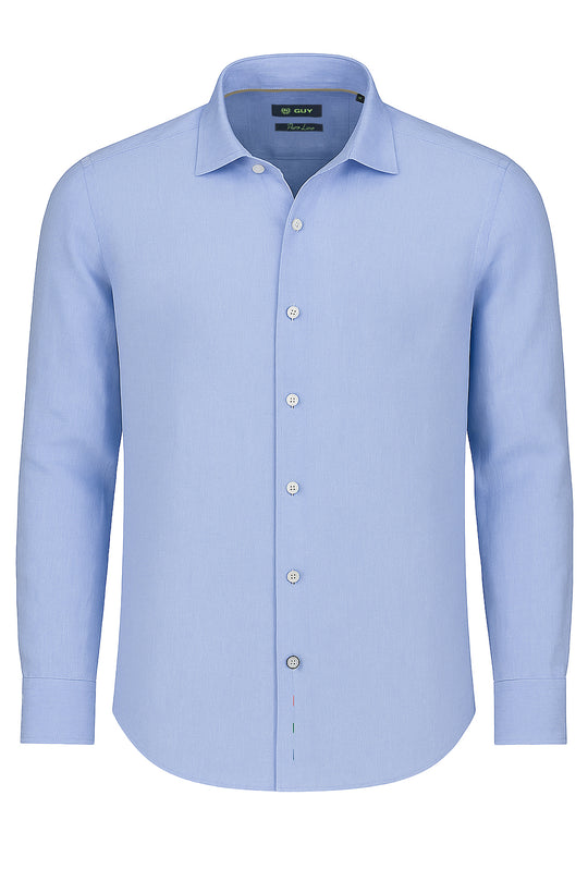 Camicia uomo manica lunga 100% Lino semi slim fit - AZZURRO