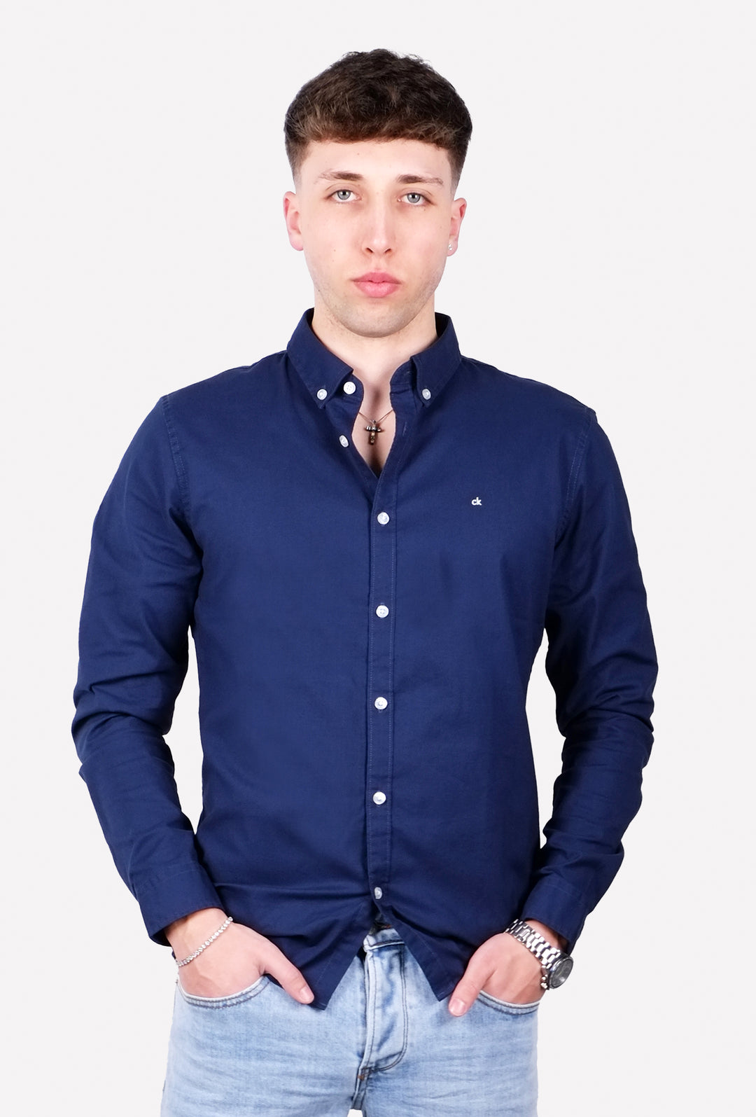 Camicia Uomo Calvin Klein manica lunga Button down semi slim fit - BLU