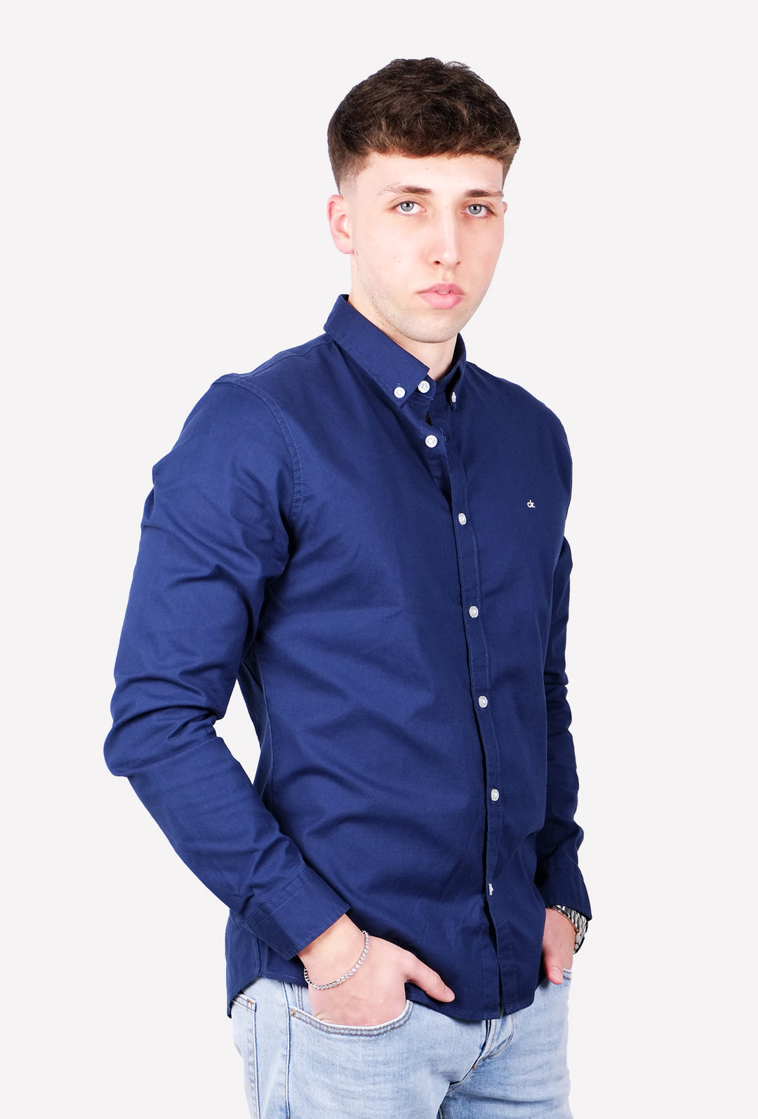 Camicia Uomo Calvin Klein manica lunga Button down semi slim fit - BLU