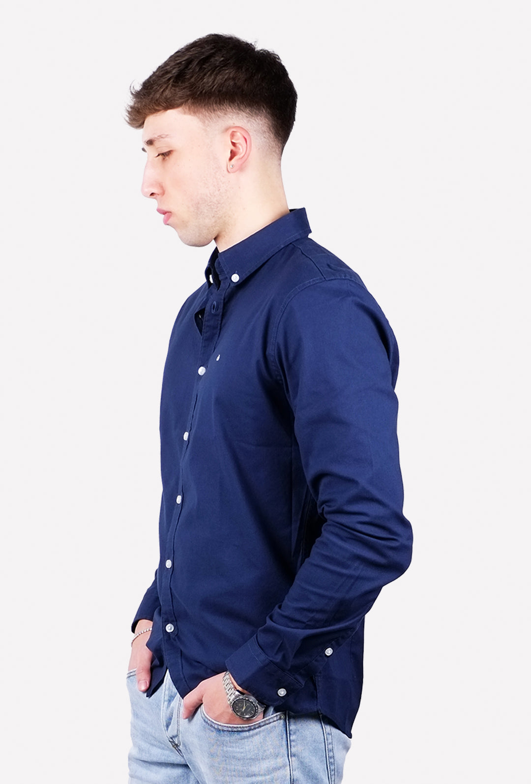 Camicia Uomo Calvin Klein manica lunga Button down semi slim fit - BLU