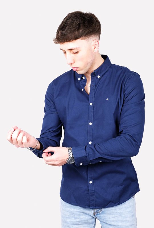 Camicia Uomo Calvin Klein manica lunga Button down semi slim fit - BLU