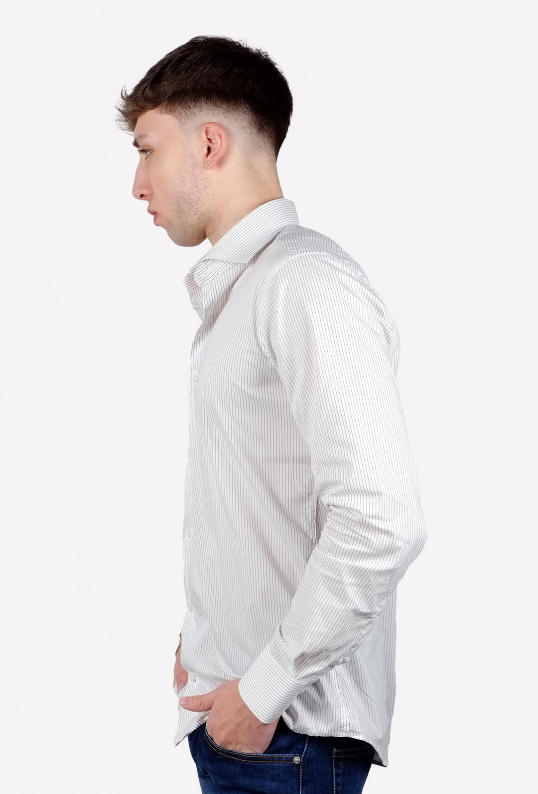 Camicia Uomo righe manica lunga in cotone collo francese