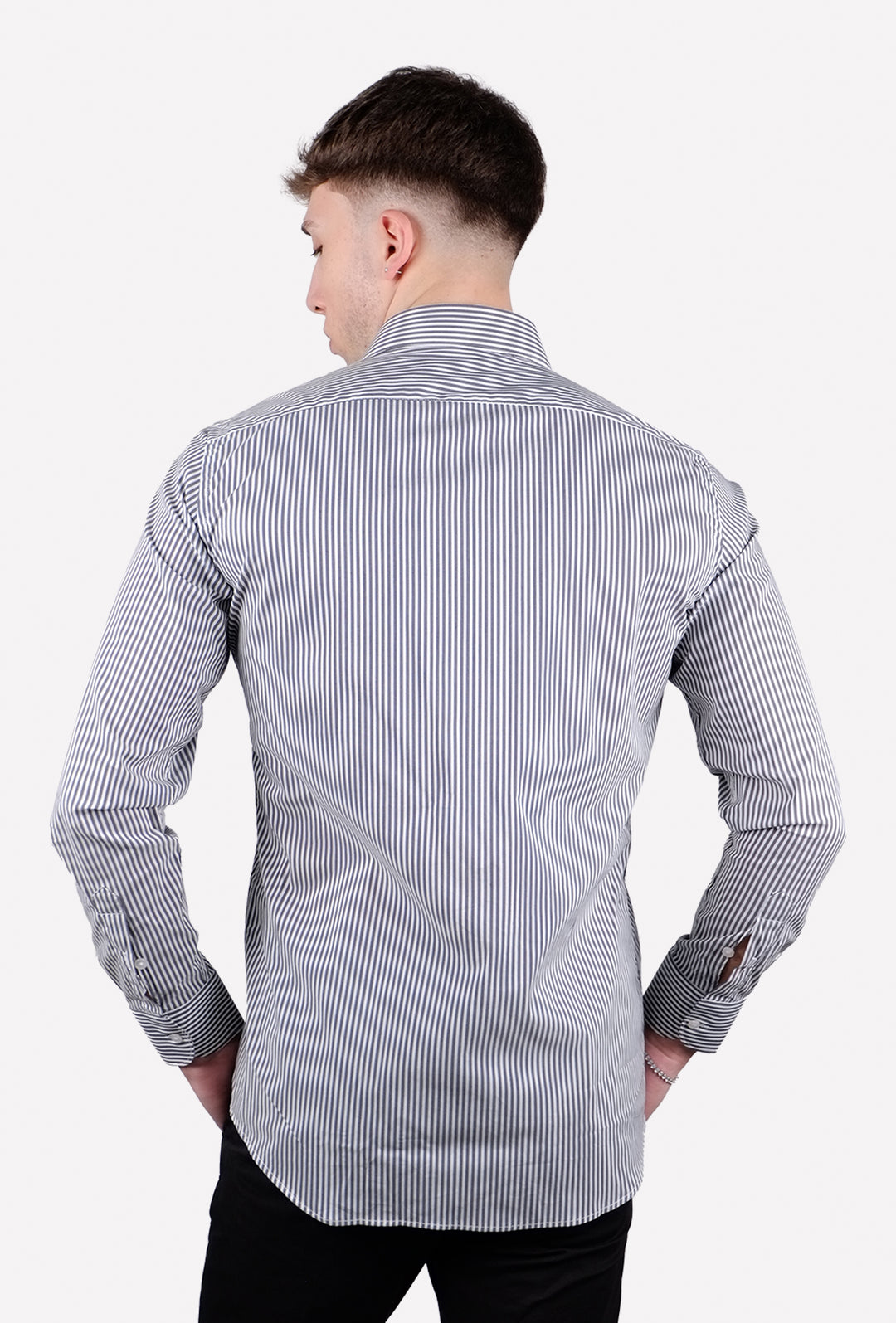 Camicia Uomo fantasia nera manica lunga in cotone collo francese