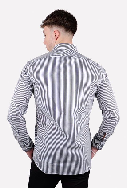 Camicia Uomo fantasia nera manica lunga in cotone collo francese