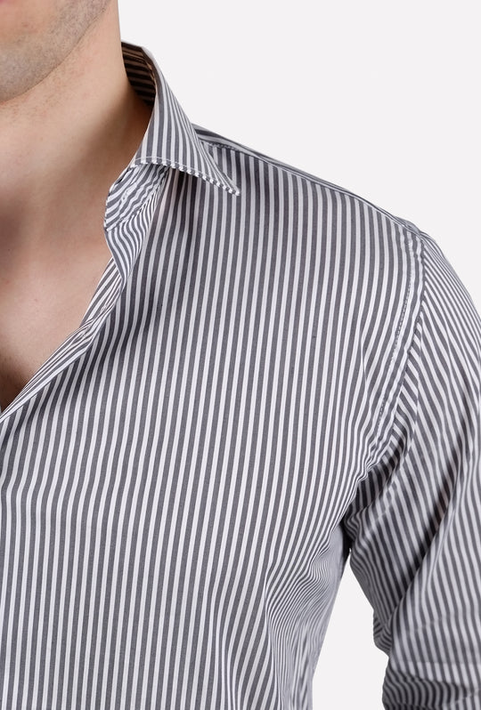 Camicia Uomo fantasia nera manica lunga in cotone collo francese