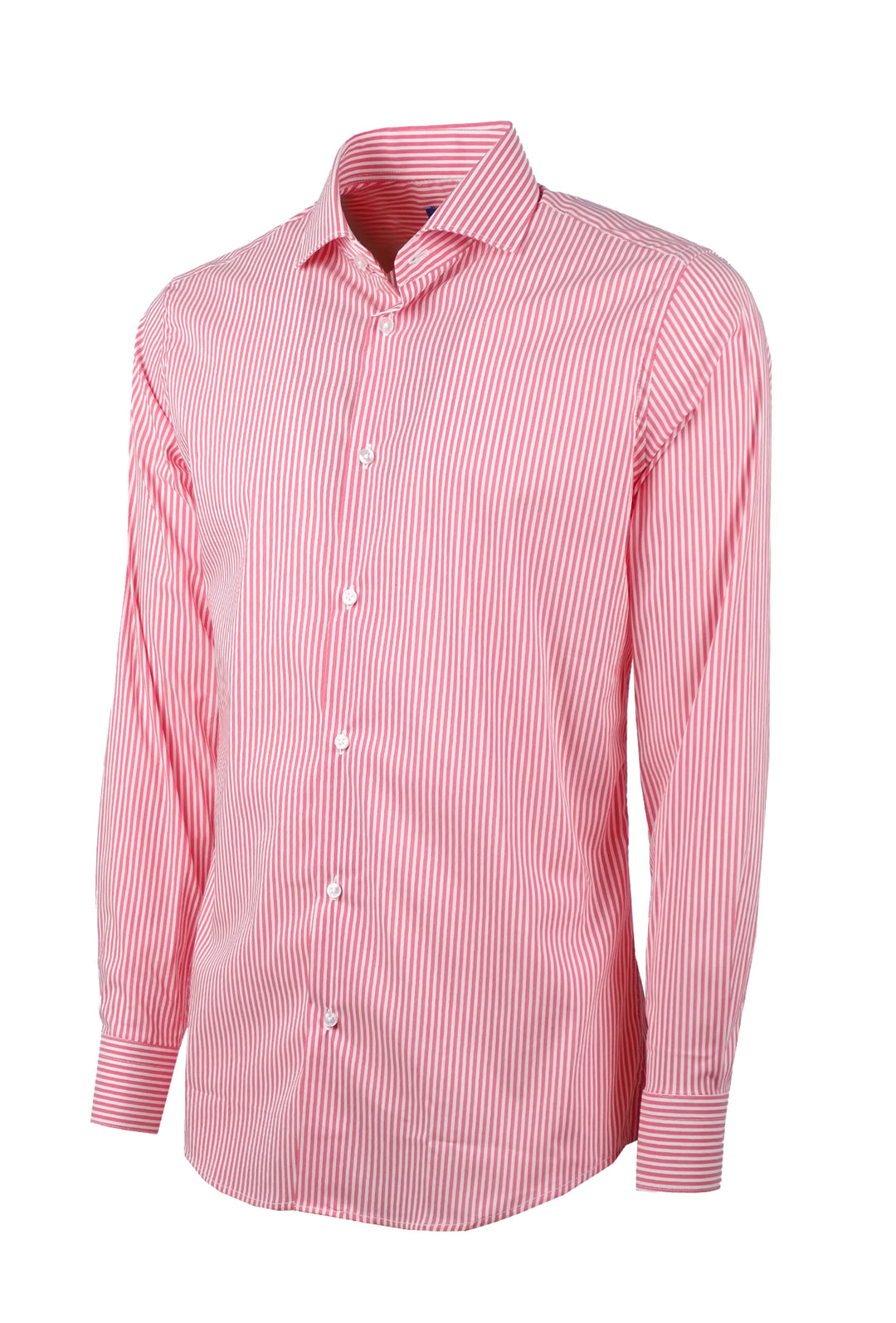 Camicia Uomo Righe rosse manica lunga in cotone collo francese - ROSSO