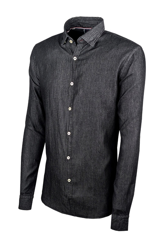 Camicia Uomo Jeans Denim Camicie semi slim fit colorazione scura