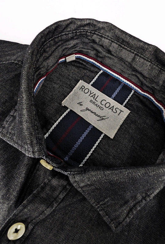 Camicia Uomo Jeans Denim Camicie semi slim fit colorazione scura