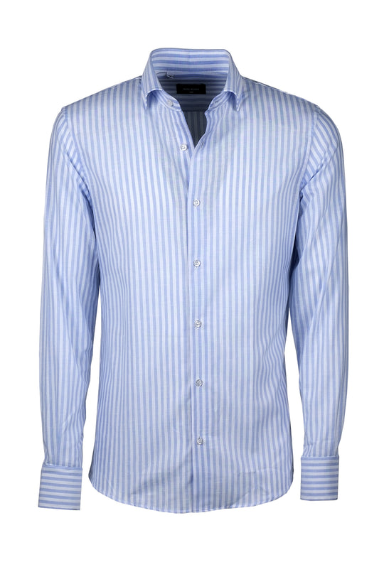 Camicia Uomo manica lunga misto lino slim fit - AZZURRO