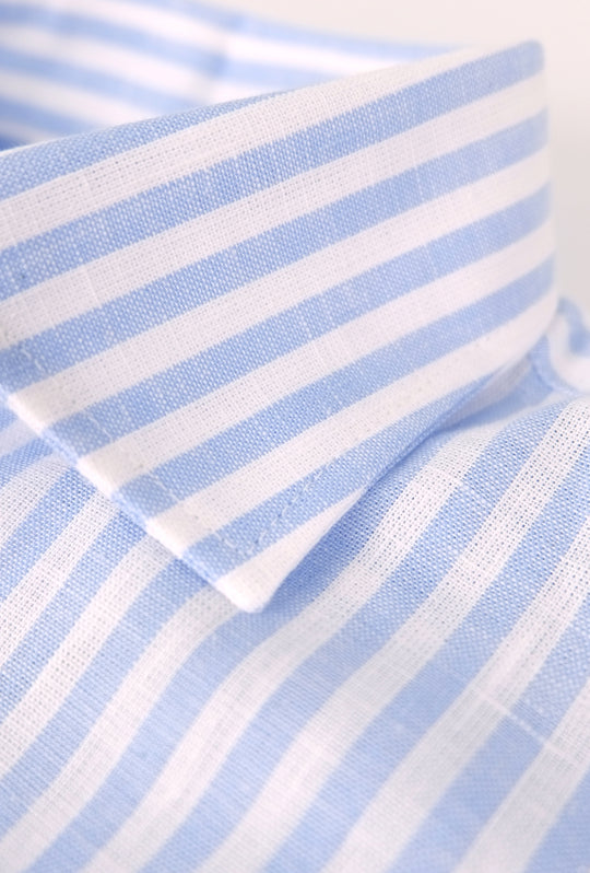 Camicia Uomo manica lunga misto lino slim fit - AZZURRO