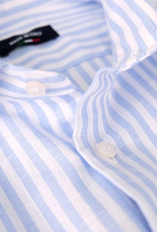 Camicia Uomo manica lunga misto lino slim fit - AZZURRO