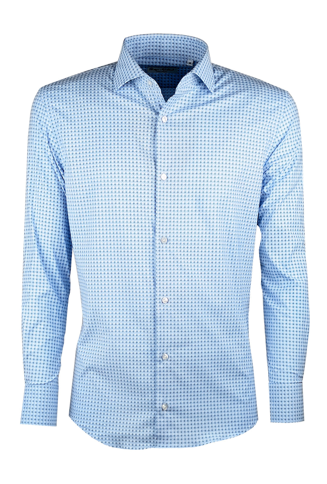 Camicia Uomo Manica lunga in cotone slim fit Fantasia - AZZURRO