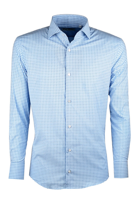 Camicia Uomo Manica lunga in cotone slim fit Fantasia - AZZURRO