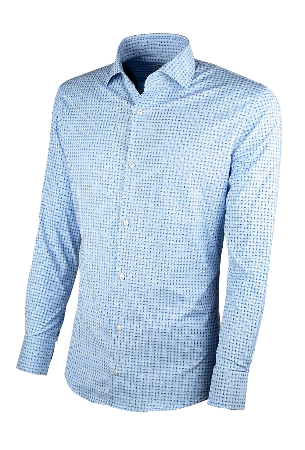 Camicia Uomo Manica lunga in cotone slim fit Fantasia - AZZURRO