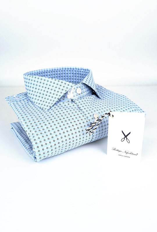 Camicia Uomo Manica lunga in cotone slim fit Fantasia - AZZURRO