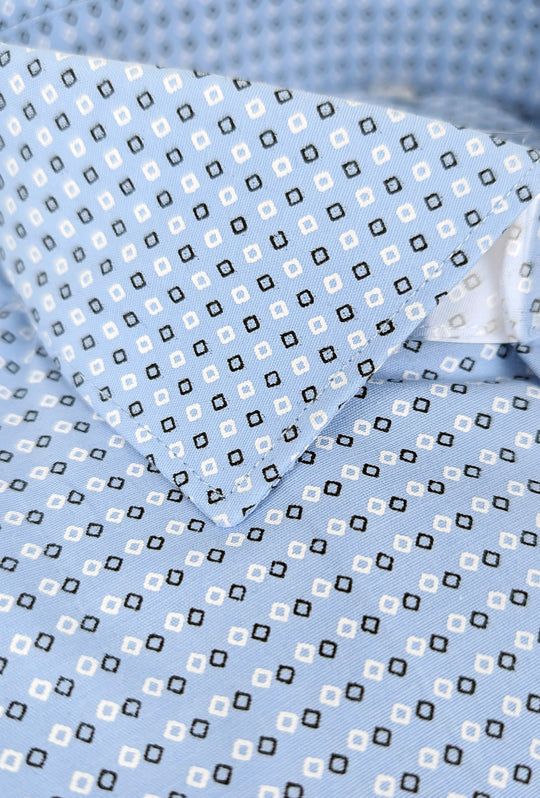 Camicia Uomo Manica lunga in cotone slim fit Fantasia - AZZURRO