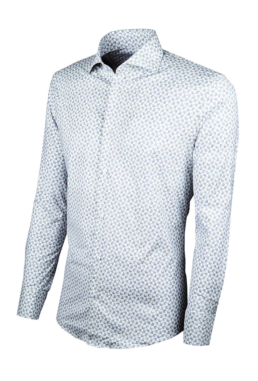 Camicia Uomo Manica lunga in cotone slim fit Fantasia - AZZURRO / BIANCO