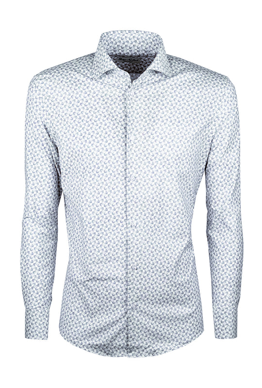 Camicia Uomo Manica lunga in cotone slim fit Fantasia - AZZURRO / BIANCO