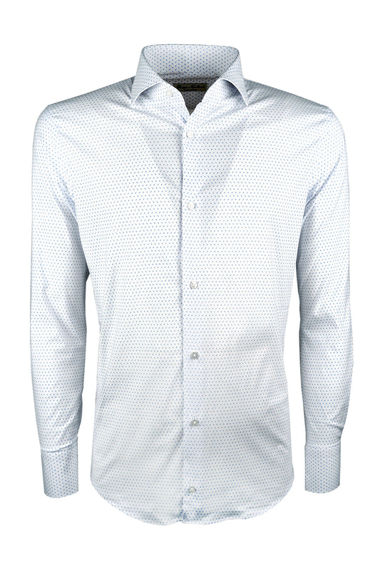 Camicia Uomo Manica lunga in cotone slim fit Fantasia - BIANCO/ CELESTE