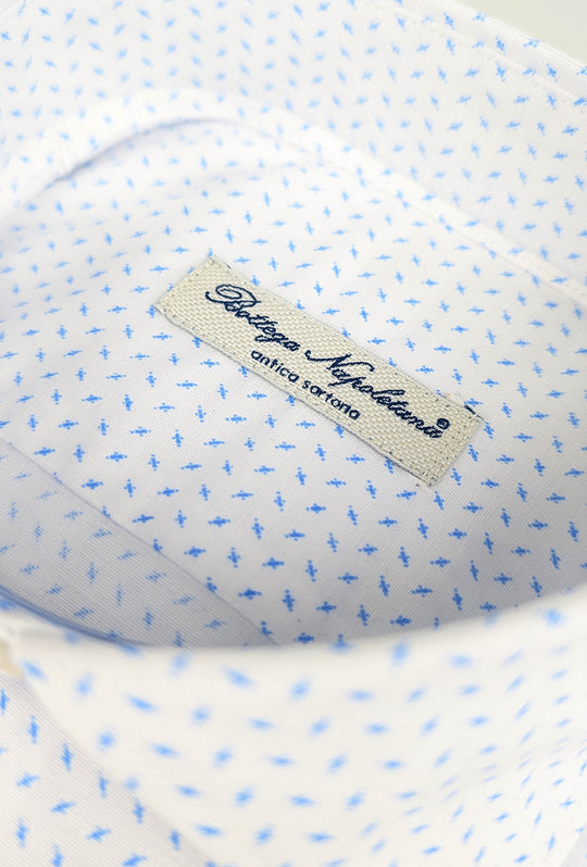 Camicia Uomo Manica lunga in cotone slim fit Fantasia - BIANCO/ CELESTE