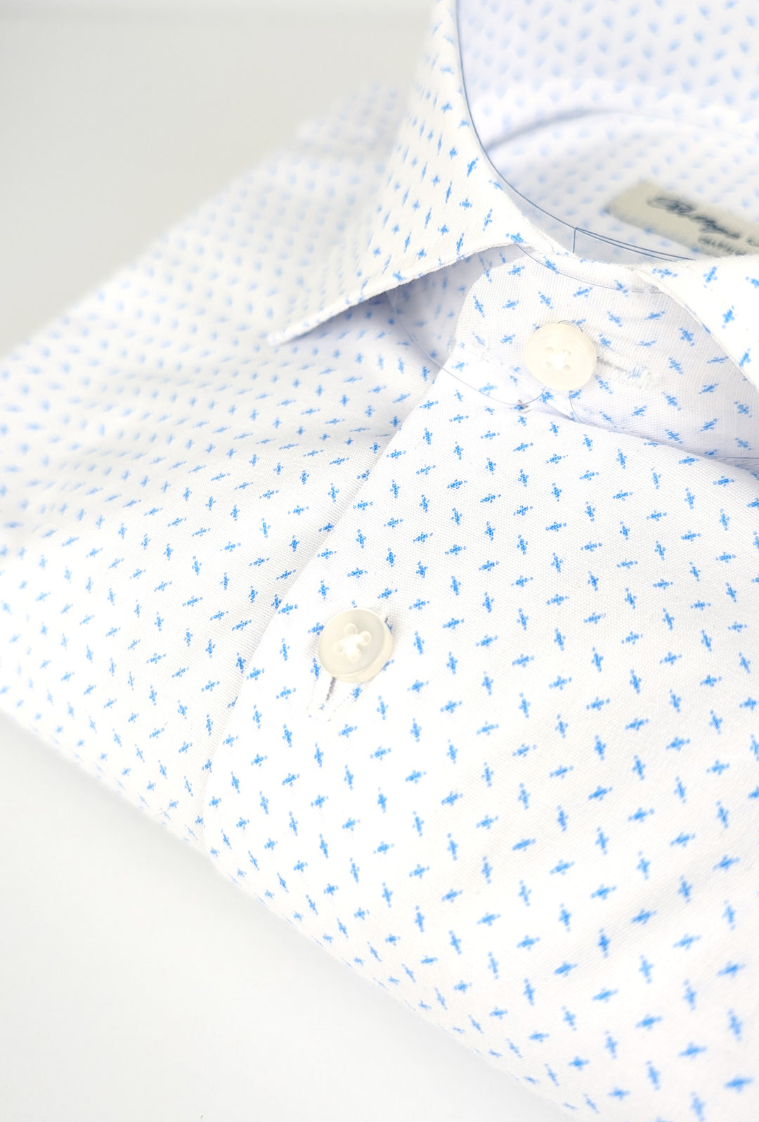 Camicia Uomo Manica lunga in cotone slim fit Fantasia - BIANCO/ CELESTE