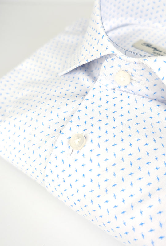 Camicia Uomo Manica lunga in cotone slim fit Fantasia - BIANCO/ CELESTE
