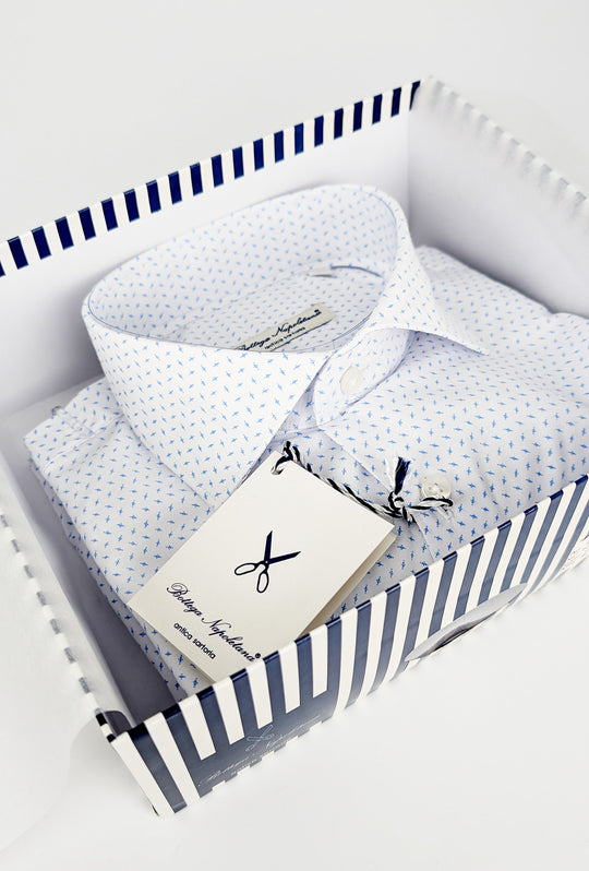 Camicia Uomo Manica lunga in cotone slim fit Fantasia - BIANCO/ CELESTE